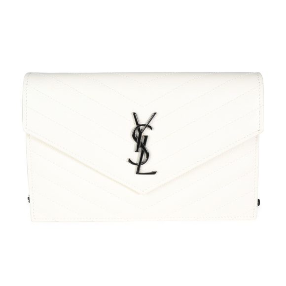 Saint Laurent White Grain De Poudre Envelope Chain Wallet - Picture 1 of 8